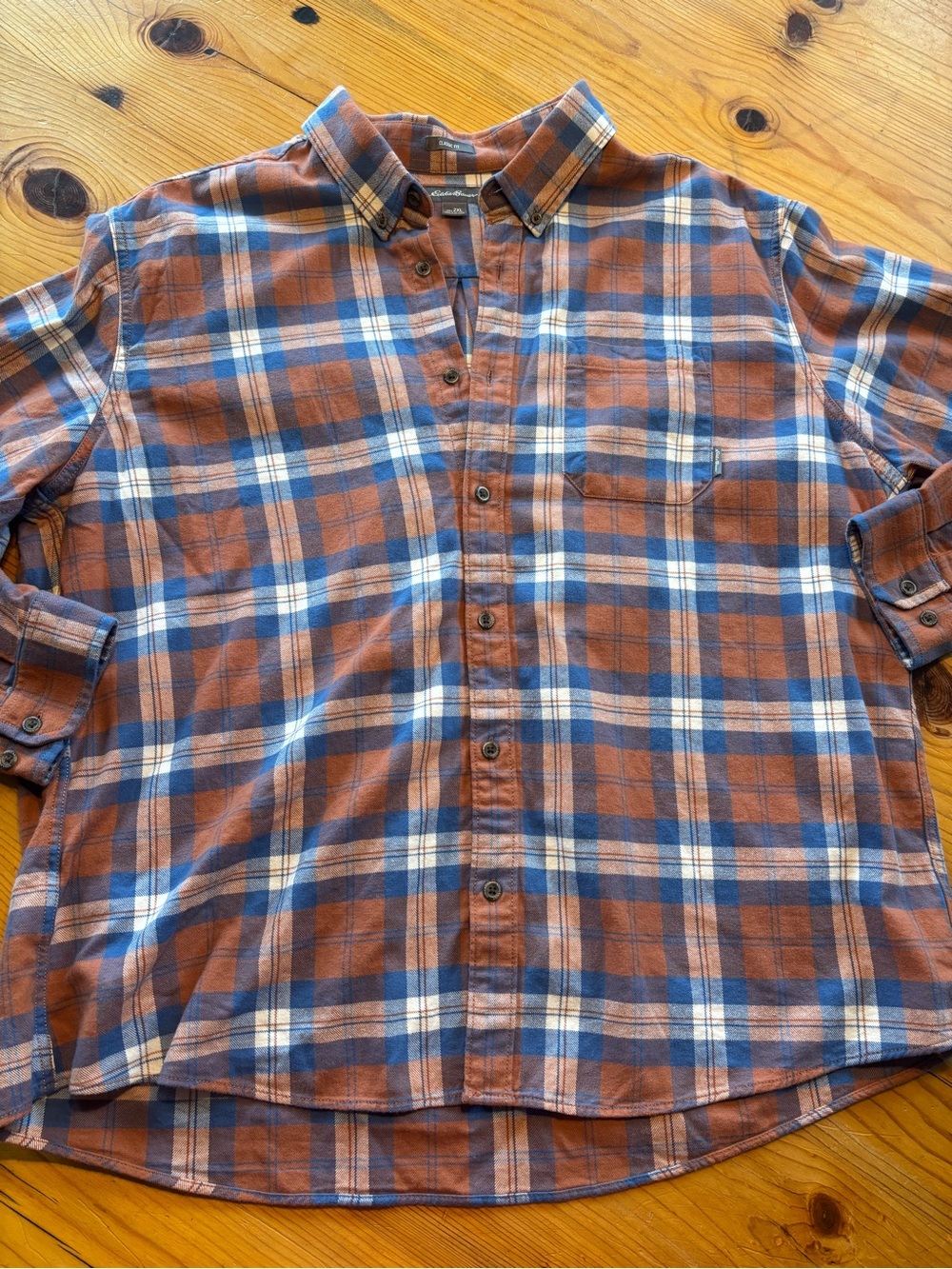Eddie Bauer Rust and Blue Plaid Button-Down Shirt